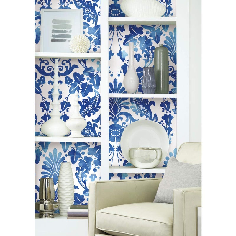 RoomMates RMK11597RL Blue Vine Damask Peel and Stick Wallpaper - Image 3